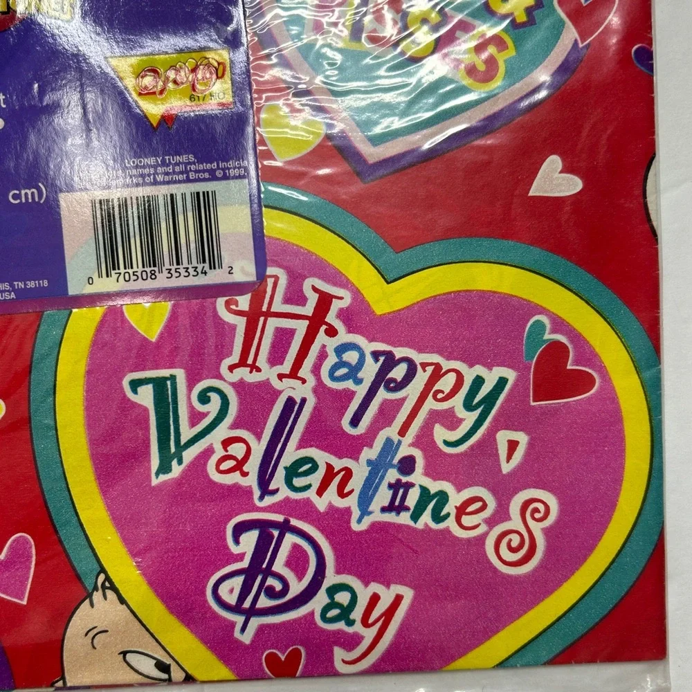 Vintage 90s Gift Wrap Looney Tones Square New Set of 3 Valentine's Day Theme